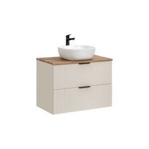 Závěsná skříňka Adele Cashmere Smile s deskou a umyvadlem 80 cm kašmír/dub wotan