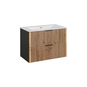 Závěsná skříňka Casad se zápustným umyvadlem a sifonem 80 cm dub wotan/černá