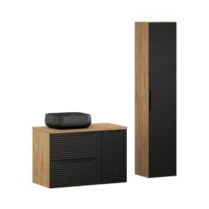 Koupelnová sestava Luxor Black 90 cm s umyvadlem a skříňkami černá/dub olejovaný