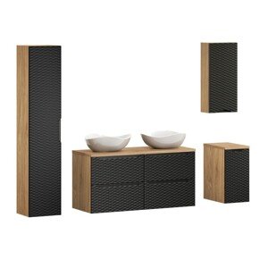 Koupelnová sestava Ocean s deskou, umyvadly a skříňkami 120 cm černá/dub olejovaný