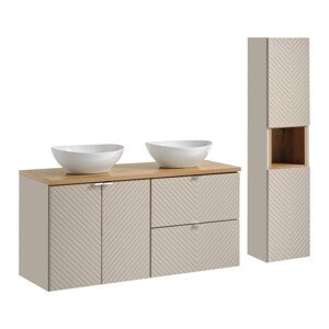 Koupelnová sestava Viva Cashmere s deskou, umyvadly a skříňkami 120 cm kašmírová/dub evoke