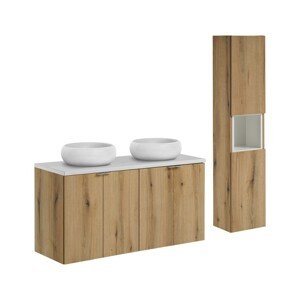 Koupelnová sestava Nova Oak s deskou, umyvadly a skříňkami 120 cm dub evoke/bílá