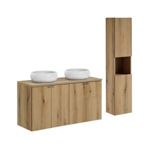 Koupelnová sestava Nova Oak s deskou, umyvadly a skříňkami 120 cm dub evoke
