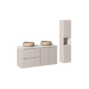 Koupelnová sestava Nova Cashmere s deskou, umyvadly a skříňkami 120 cm kašmírová/bílá