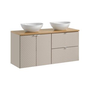 Závěsná skříňka Viva Cashmere Lola s deskou a umyvadly 120 cm kašmírová/dub evoke