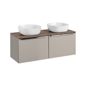 Závěsná skříňka SantaFe Smile s deskou a umyvadly 120 cm taupe/dub santa fe vintage