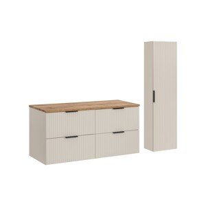 Koupelnová sestava Adele Cashmere s deskou a skříňkami 120 cm kašmírová/dub wotan