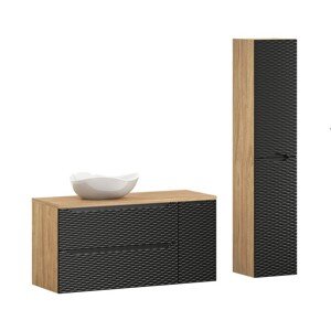 Koupelnová sestava Ocean s deskou, umyvadlem a skříňkami 120 cm černá/dub olejovaný