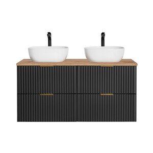 Závěsná skříňka Casad Smile s deskou a umyvadly 120 cm černá/dub wotan