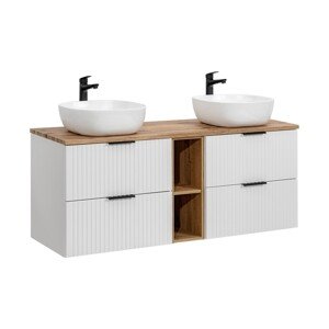 Závěsná skříňka Casad Smile s deskou a umyvadlem 140 cm bílá/dub wotan