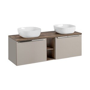 Závěsná skříňka pod umyvadlo SantaFe Smile s deskou a umyvadly 140 cm taupe/dub santa fe vintage