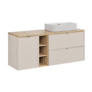 Závěsná skříňka Bella Cashmere Trust s deskou a umyvadlem 140 cm kašmírová/dub artisan
