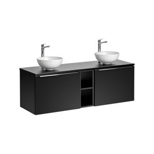 Závěsná skříňka SantaFe Domi s deskou a umyvadly 140 cm černá