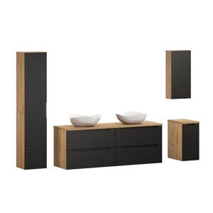 Koupelnová sestava Luxor Black s deskou, umyvadly a skříňkami 160 cm černá/dub olejovaný