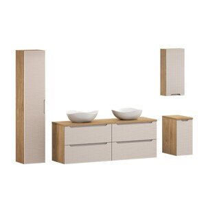 Koupelnová sestava Luxor Beige s deskou, umyvadly a skříňkami 160 cm béžová/dub olejovaný