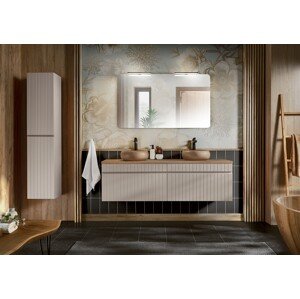 Koupelnová sestava Iconic s deskou, umyvadly, zrcadlem a skříňkami 160 cm kašmírová/dub coast evoke