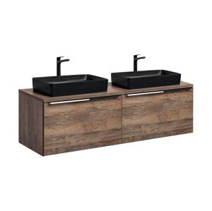 Závěsná skříňka SantaFe Slim s deskou a umyvadly 160 cm dub santa fe vintage