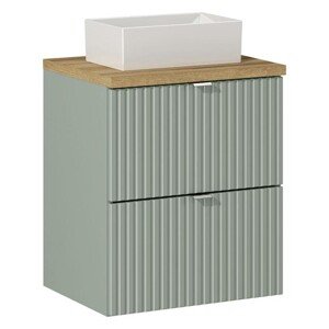 Závěsná skříňka Line Reed Green Gaja s deskou a umyvadlem 50 cm zelená/dub evoke