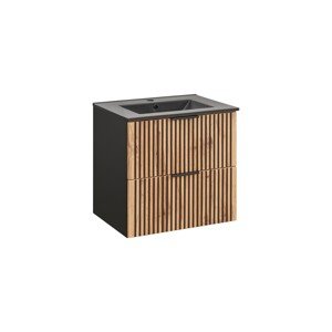Závěsná skříňka Casad Lava se zápustným umyvadlem 60 cm černá/dub wotan