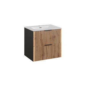 Závěsná skříňka Casad Lava II se zápustným umyvadlem 60 cm černá/dub wotan