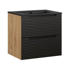 Závěsná skříňka Luxor Black Sky I se zápustným umyvadlem 60 cm černá/dub olejovaný