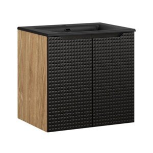 Závěsná skříňka Luxor Black Sky II se zápustným umyvadlem 60 cm černá/dub olejovaný