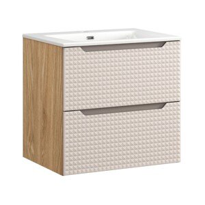 Závěsná skříňka Luxor Beige Sky I se zápustným umyvadlem 60 cm béžová/dub olejovaný