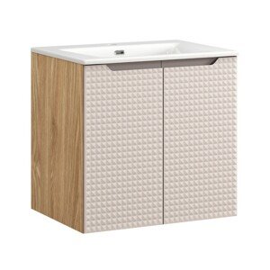 Závěsná skříňka Luxor Beige Sky II se zápustným umyvadlem 60 cm béžová/dub olejovaný