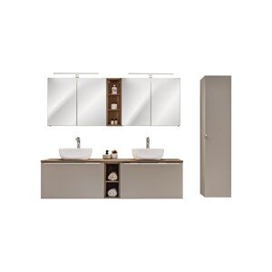 Koupelnová sestava SantaFe s deskou, umyvadly, zrcadly a skříňkami 180 cm taupe/dub santa fe vintage