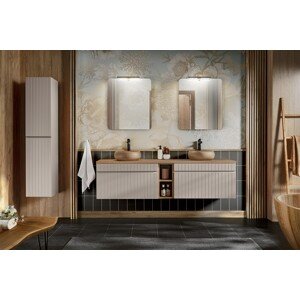 Koupelnová sestava Iconic s deskou, umyvadly, zrcadly a skříňkami 180 cm kašmírová/dub coast evoke