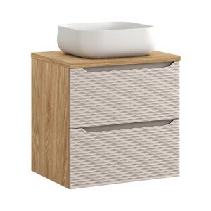 Závěsná skříňka Ocean Nika s deskou a umyvadlem 60 cm béžová/dub olejovaný