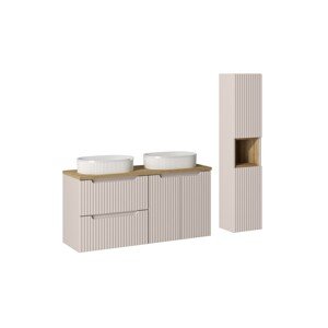 Koupelnová sestava Nova Cashmere s deskou, umyvadly a skříňkami 120 cm kašmírová/dub evoke