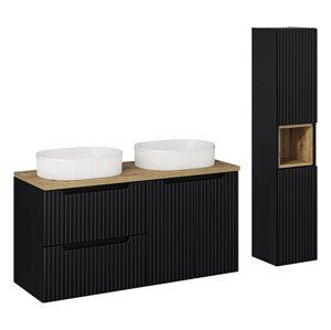 Koupelnová sestava Nova Black s deskou, umyvadly a skříňkami 120 cm černá/dub evoke