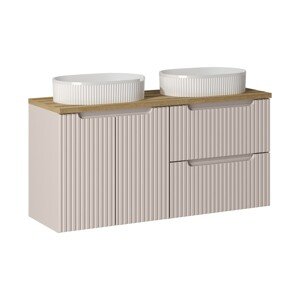 Závěsná skříňka Nova Cashmere Beyond s deskou a umyvadly 120 cm kašmírová/dub evoke