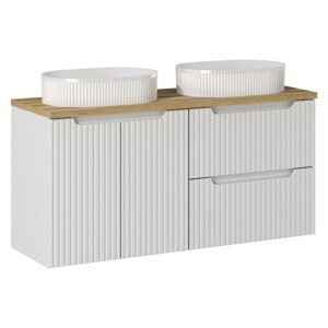 Závěsná skříňka Nova White Beyond s deskou a umyvadly 120 cm bílá/dub evoke