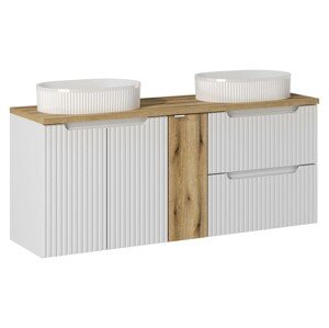 Závěsná skříňka Nova White s deskou a umyvadly 140 cm bílá/dub evoke