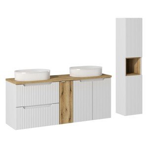 Koupelnová sestava Nova White s deskou a umyvadly 140 cm bílá/dub evoke