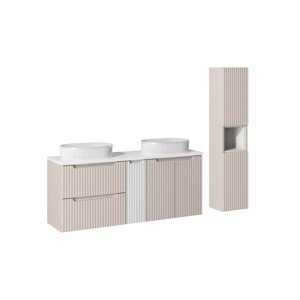 Koupelnová sestava Nova Cashmere Beyond s deskou, umyvadly a skříňkami 140 cm bílá/kašmírová