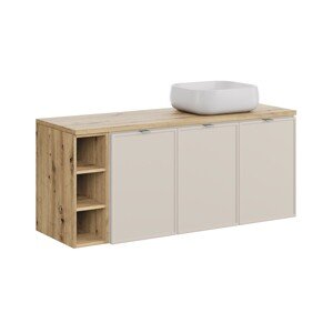 Závěsná skříňka Bella Cashmere Nika s deskou a umyvadlem 140 cm kašmírová/dub artisan