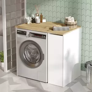 Koupelnová skříňka nad pračku Houseland Libi bílá/dub Wotan