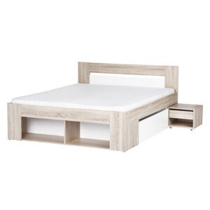 Dvoulůžková postel Milo 09 160/200 s nočními stolky a zásuvkami dub sonoma/bílá
