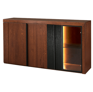 Komoda Paris II 45 182 cm z masivu s LED osvětlením dub antický/černá