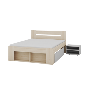 Dvoulůžková postel Ryga 09 160x200 s nočními stolky a zásuvkami dub Riva/šedá