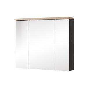 Závěsná koupelnová skříňka Swing II 58 80 cm se zrcadlem a LED osvětlením černá/dub Artisan