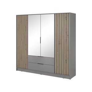 Šatní skříň Nelly 206 cm se zrcadlem šedá/dub artisan