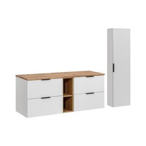 Koupelnová sestava Casad s deskou a skříňkami 140 cm bílá/dub wotan