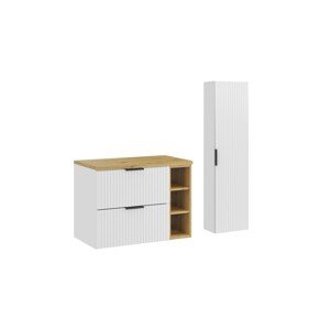 Koupelnová sestava Casad s deskou, bočním regálem a skříňkami 80 cm bílá/dub artisan