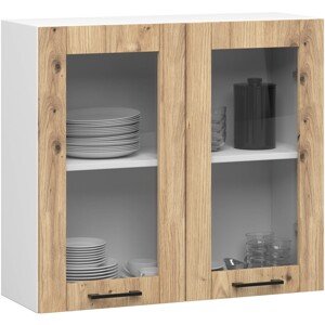 Závěsná kuchyňská skříňka OLIVIE W 80x72 cm bílá mat/dub artisan