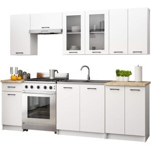 Kuchyňská linka Olivie 2,4 m H720 prosklená bílá/dub sonoma