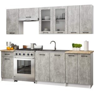 Kuchyňská linka Olivie 2,4 m H720 prosklená beton/dub sonoma